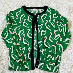 Green Bird Print Cardigan
